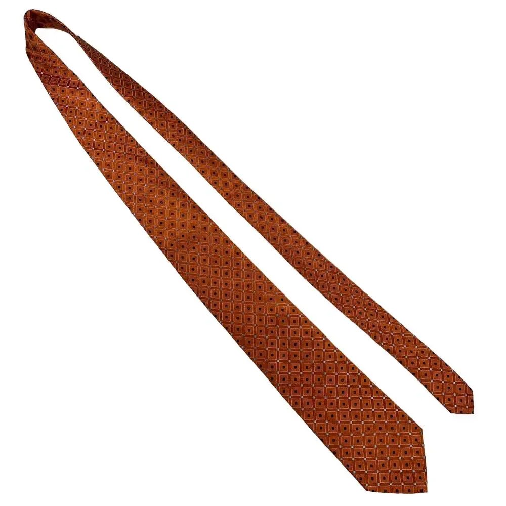 Nautica Silk Necktie Orange Blue Dots Diamond Geometric Office Career Classic